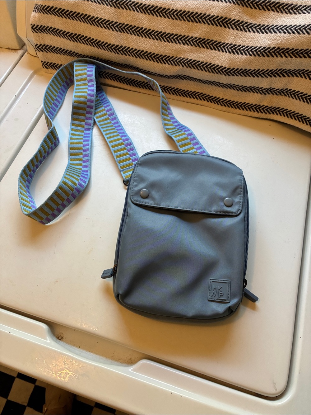 Ihkwip Sling/ Crossbody Bag - Blue with Patterned Strap